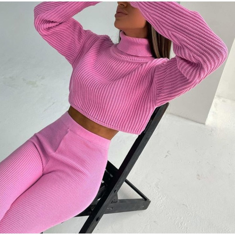 Olivia Set | Crop-Rollkragenpullover mit dazu passenden Leggings