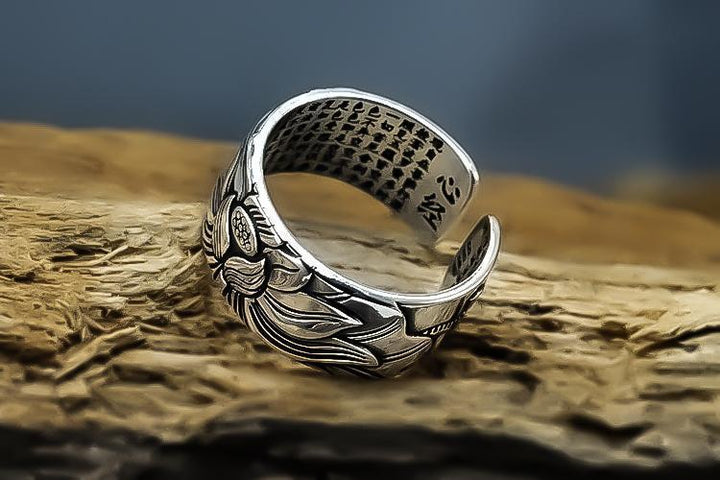 Silberner Lotus-Sutra-Ring